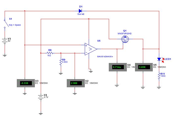 Switch open and LED is getting power from 3.7V secondary backup supply.