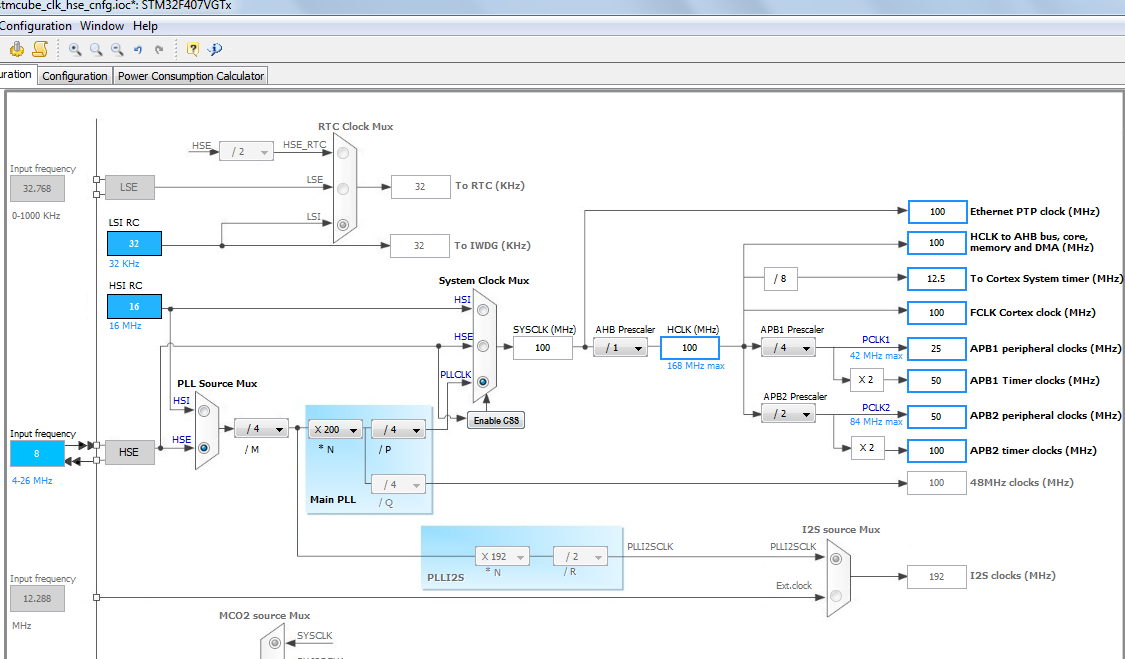 STMCube clock configuration