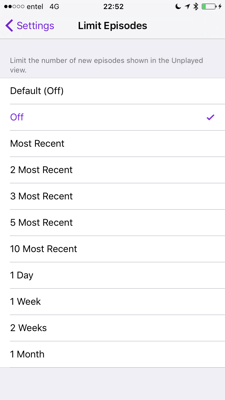 podcast settings, limit episodes