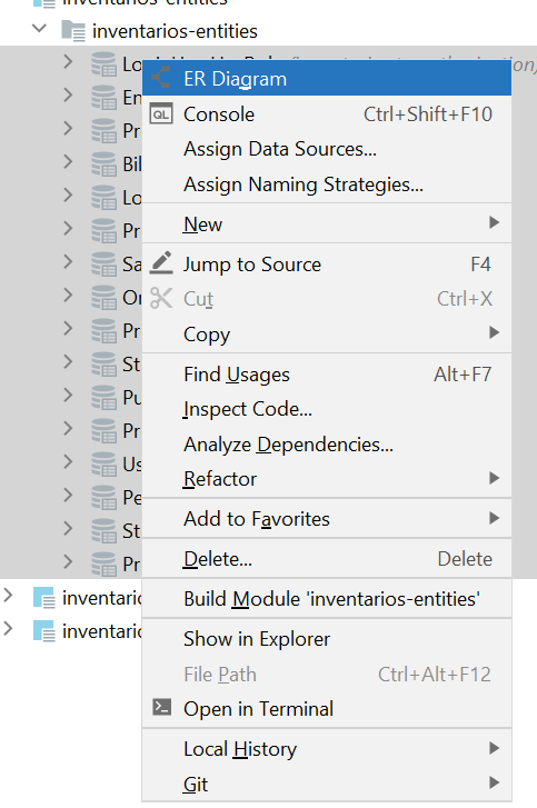 opción para generar diagrama ER en IDEA