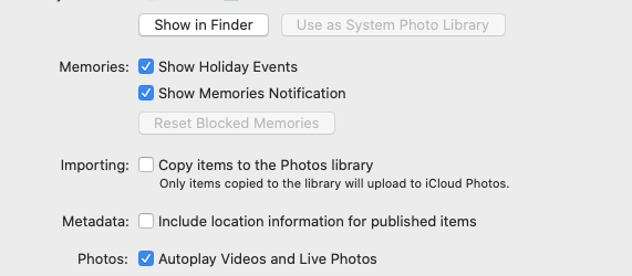 Photo app preferences