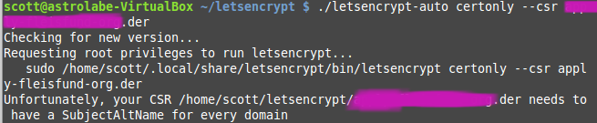 letsencrypt example of CSR without SAN