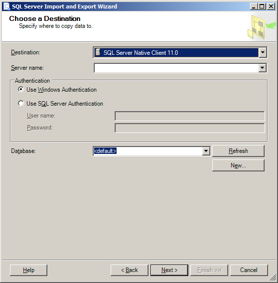 Exportar para o SQL Server