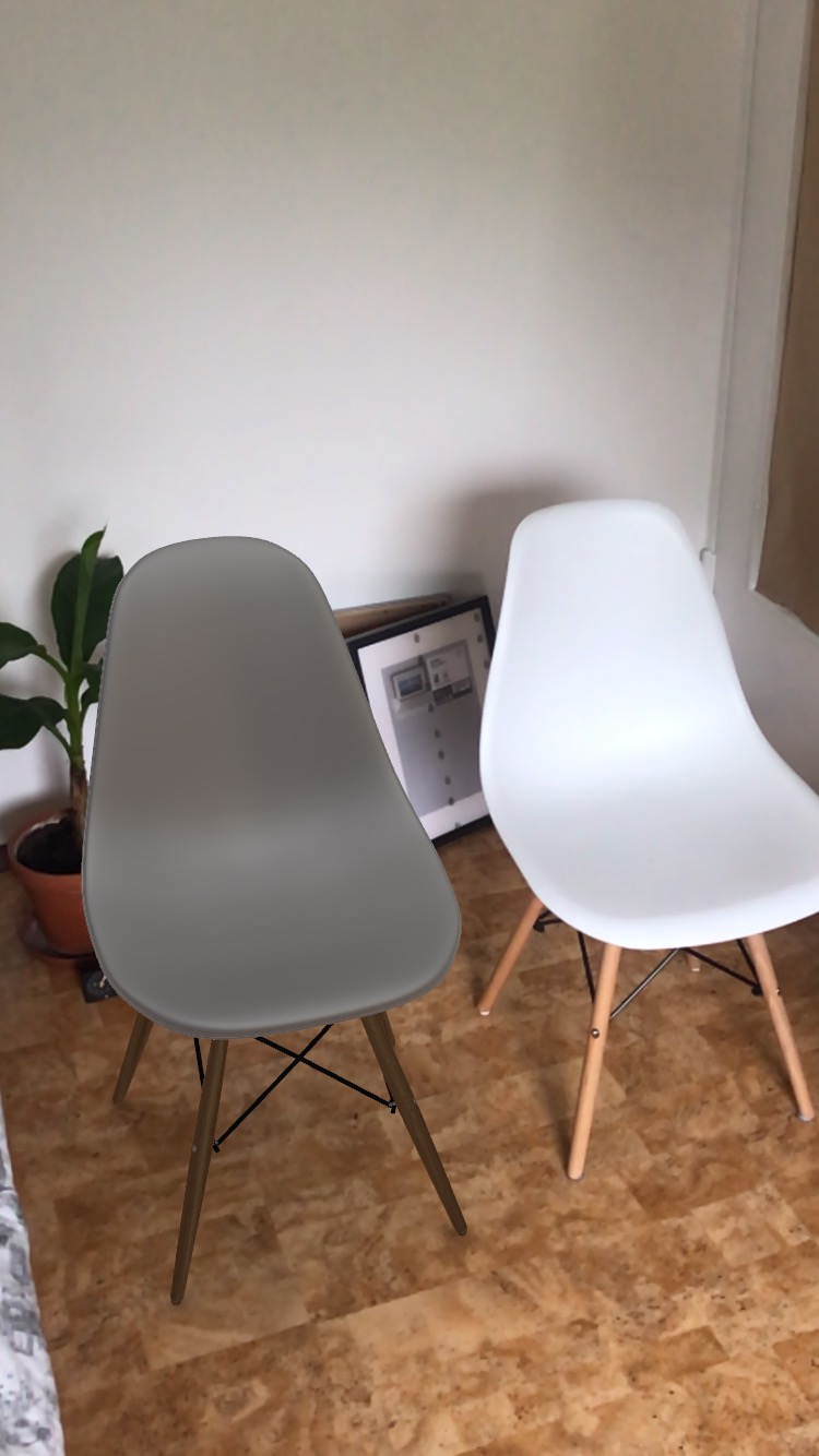 Screenshot from AR App (left is AR model, right is real chair