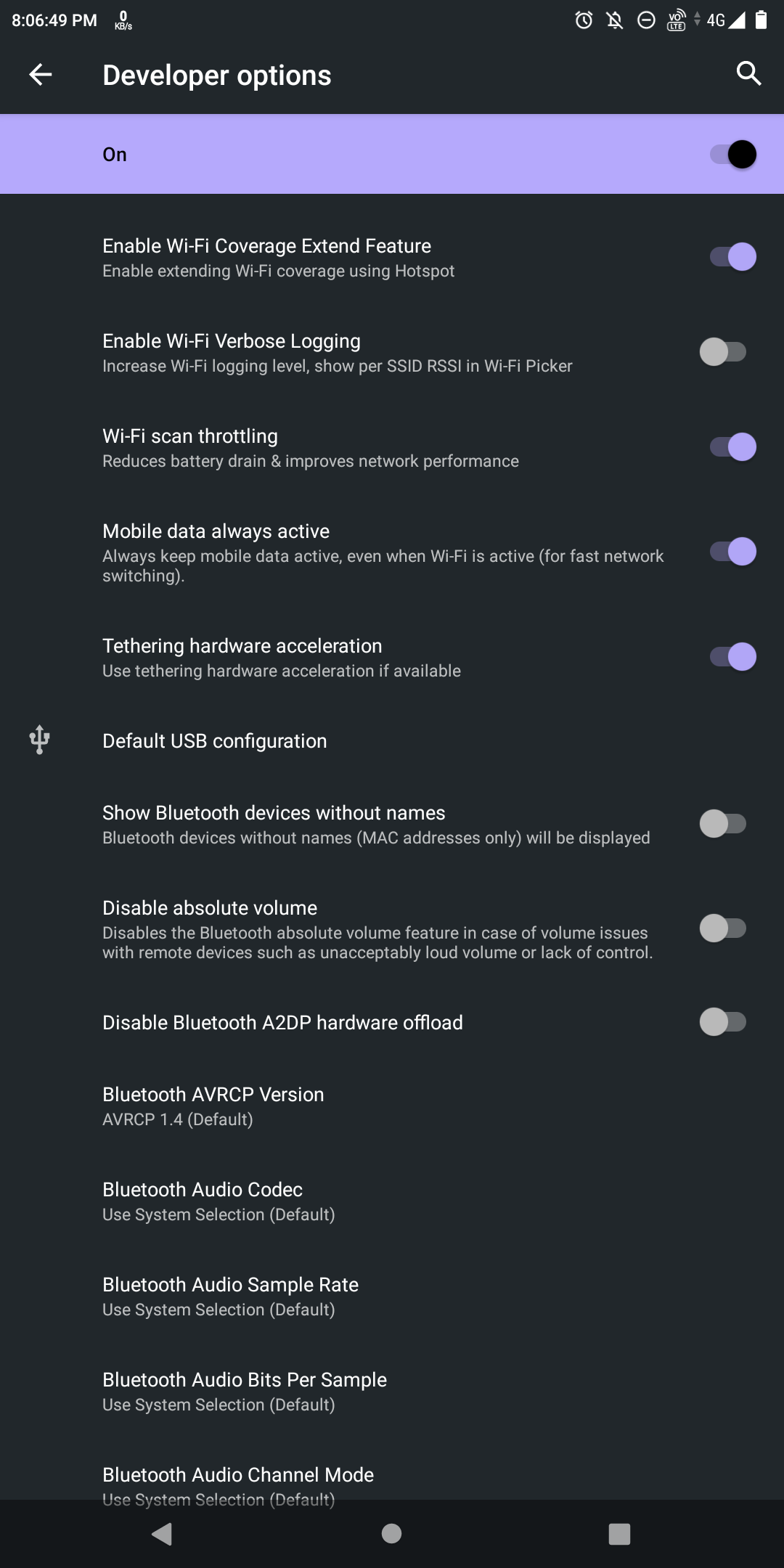 Screenshot of Developer Console from Android 10