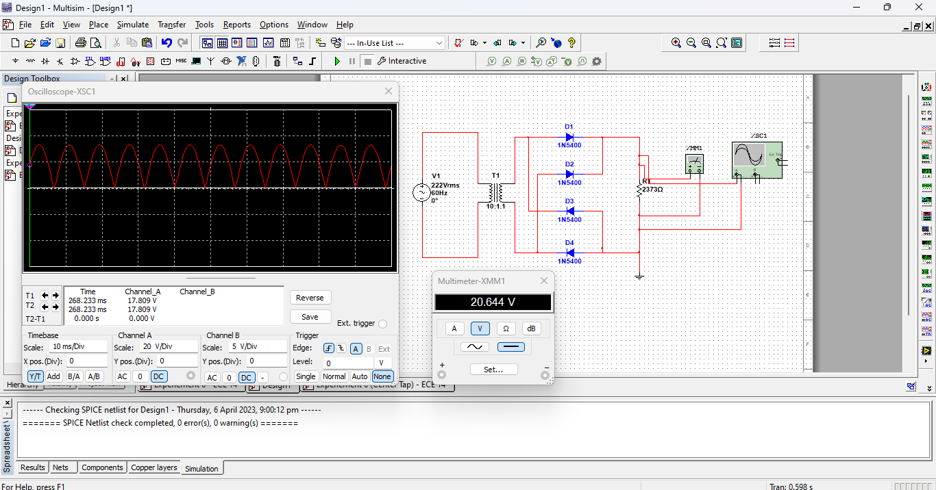 Center tap vs diode bridge rectifier in Multisim - Electrical ...