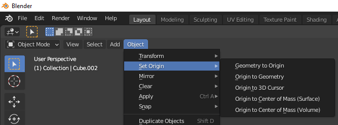 Object > Set Origin menu