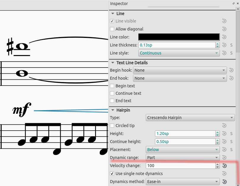 Velocity options in inspectors