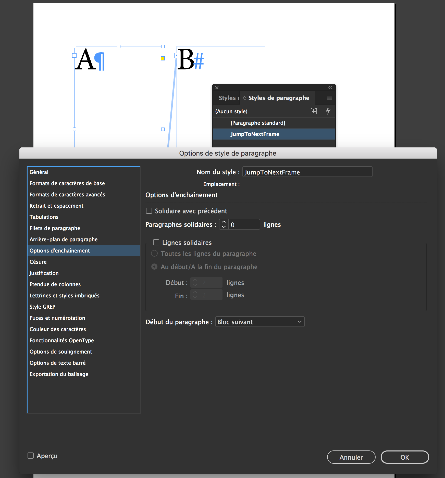 A snapshot of paragraph keep options settings.