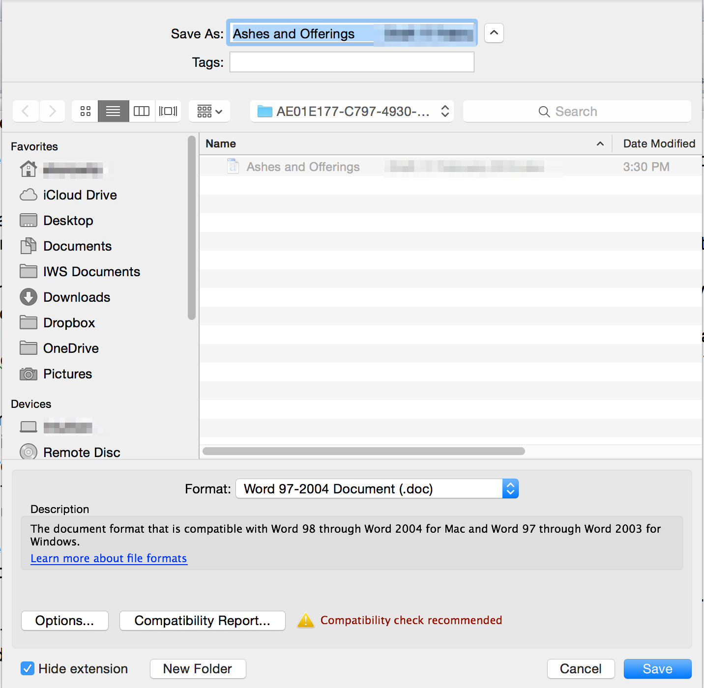 Expanded 'Save As' dialog in Word 2011