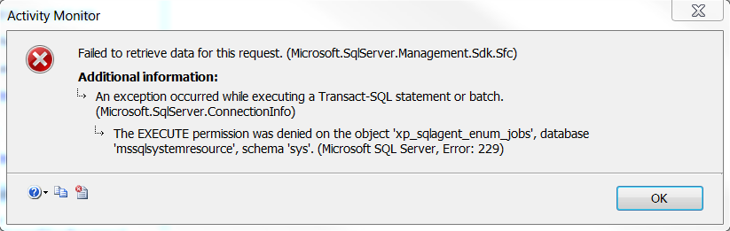 Screenshot of error message