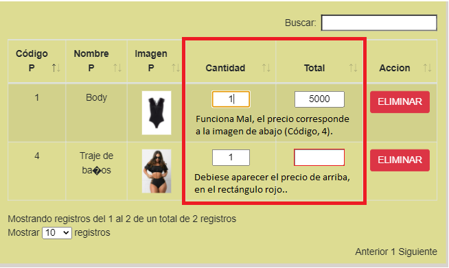 Imagen datatables con problemas con mas de 1 registro