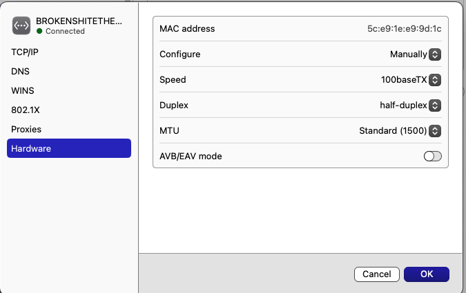 ethernet settings