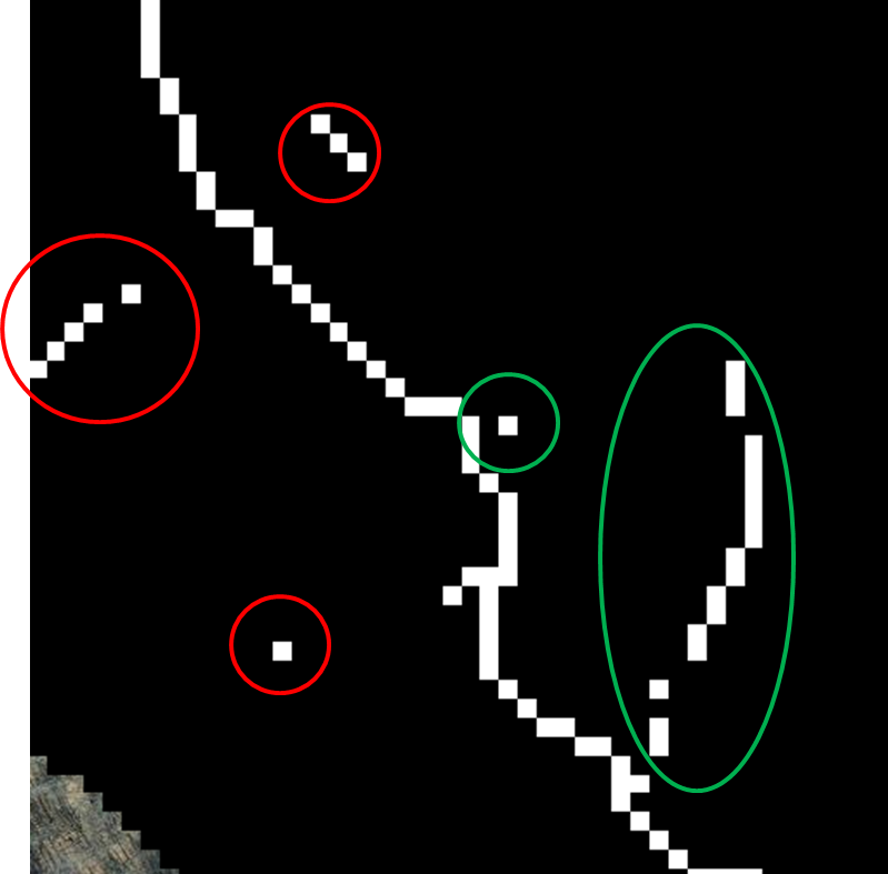 initial stream line raster showing orphans and disconnected "true" streams