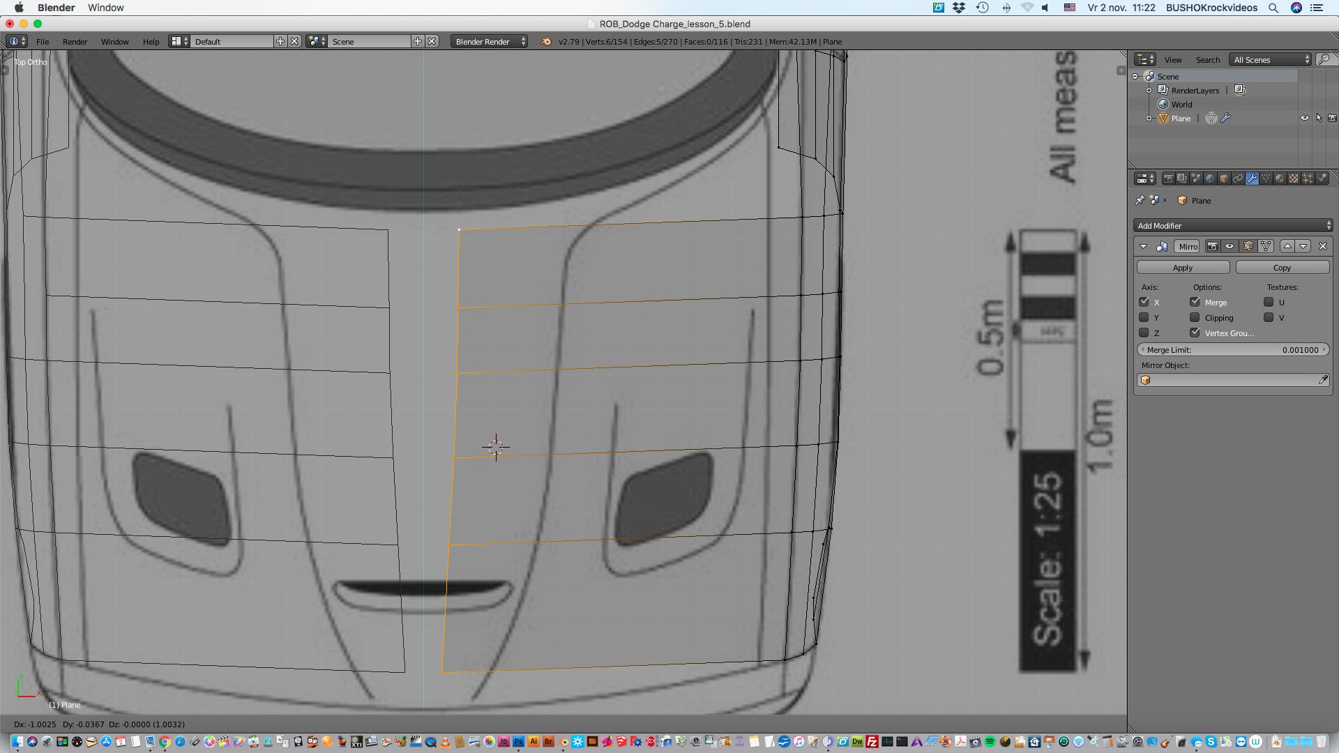 Selecting the edge to move to Y-axis