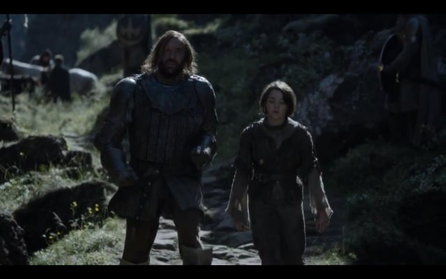 hound and arya at bloody gate castle eyrie