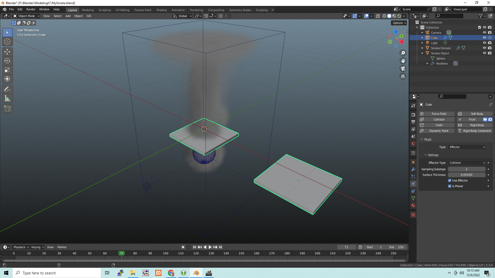 Array Object, smoke simulation collision fails