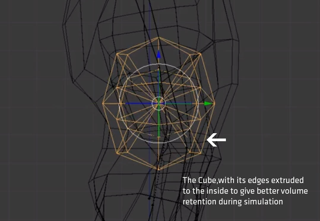 Cube with Inside Edges for higher Volume Retention during Simulation