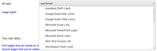 Google Search: select list of file type, including '.rtf' and '.swf', but not '.svg'