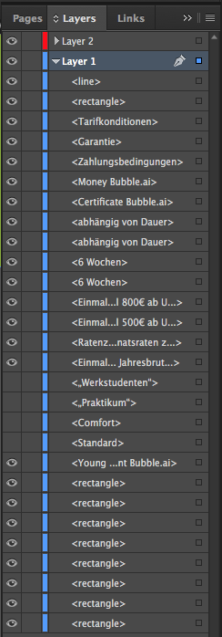 layers panel showing that something on layer 1 is selected, but no guides