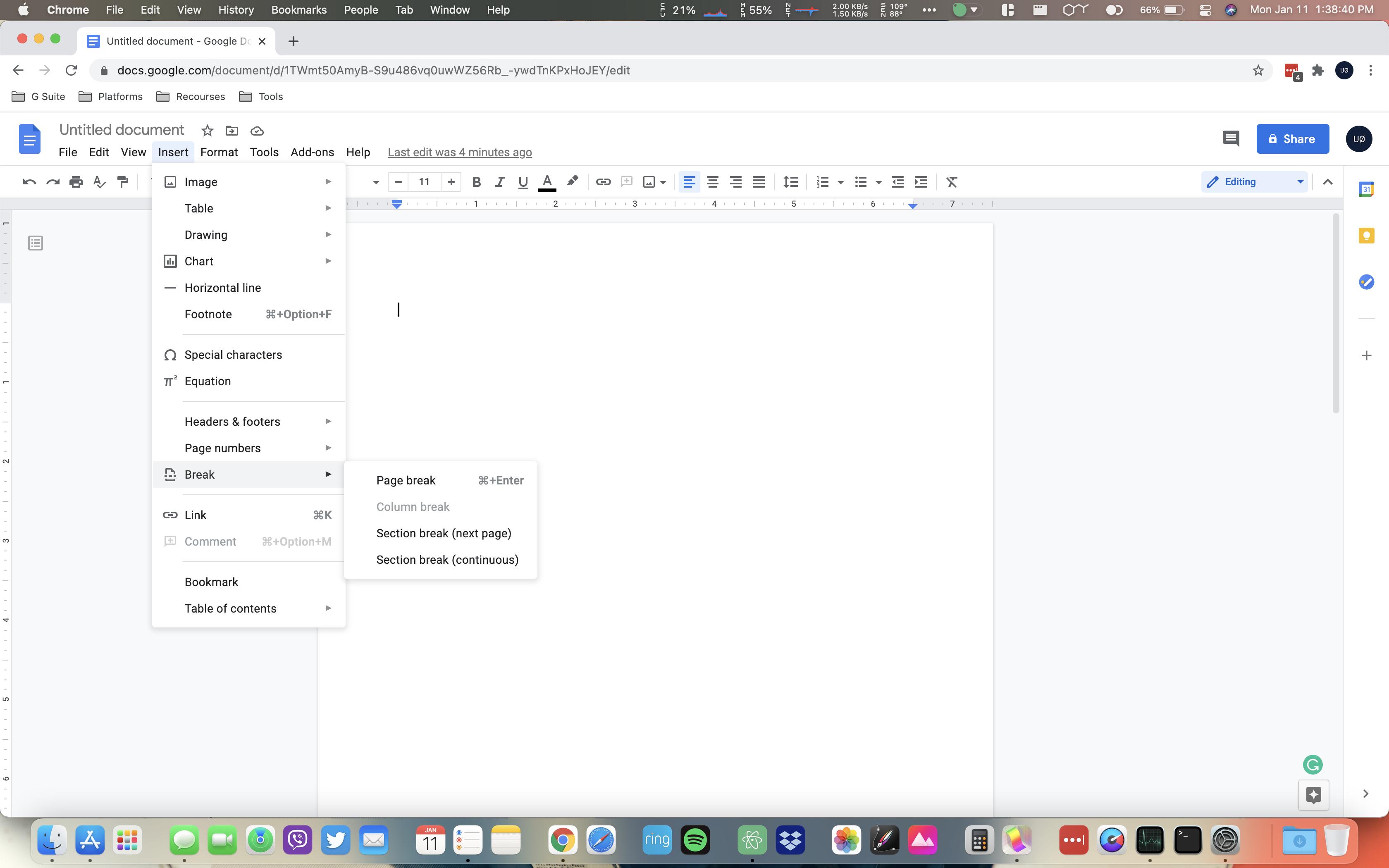 Screenshot showing Google Docs menu