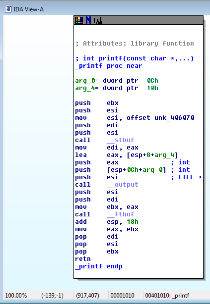 IDA view of first level of _printf