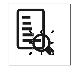 This way you add white color to the sheet of paper and black to the magnifying glass handle, so the icon will keep a transparent background just as the glass but the sheet would be white.