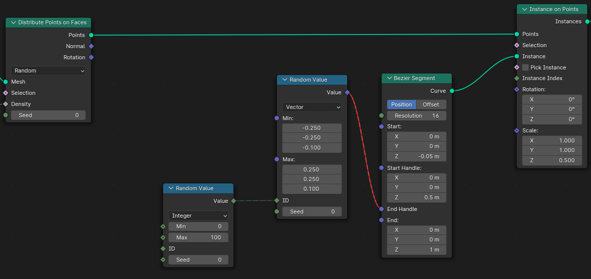 Random Value>Bezier Segment> Instance on points does not work ;(