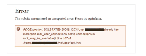 PDOException max_user_connections