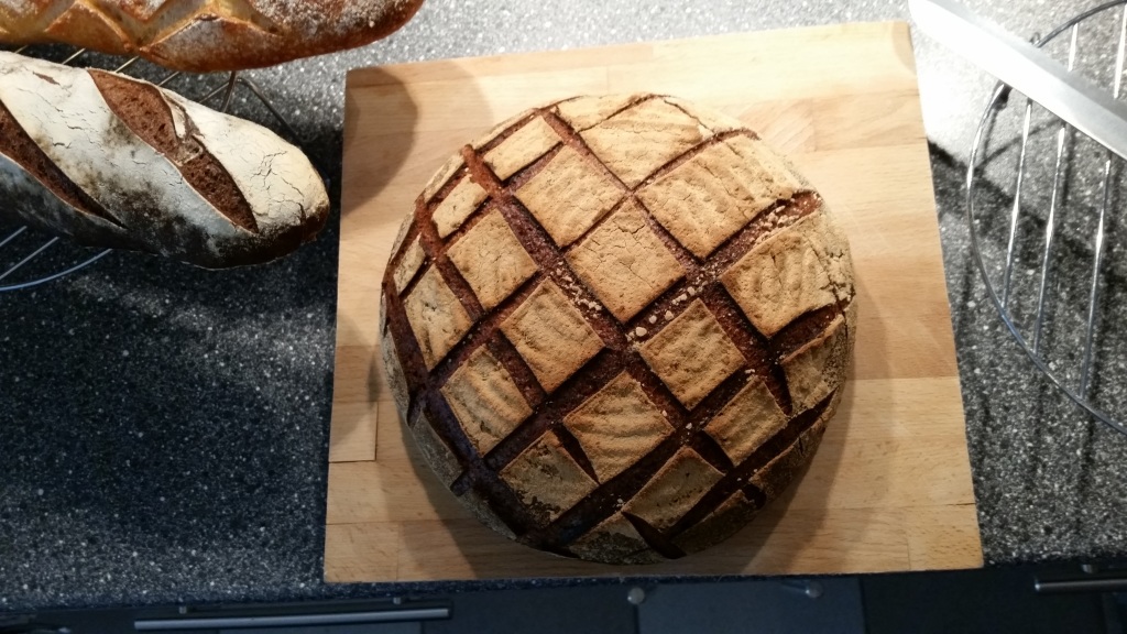 Homemade 50% spelt whole-grain boule loaf