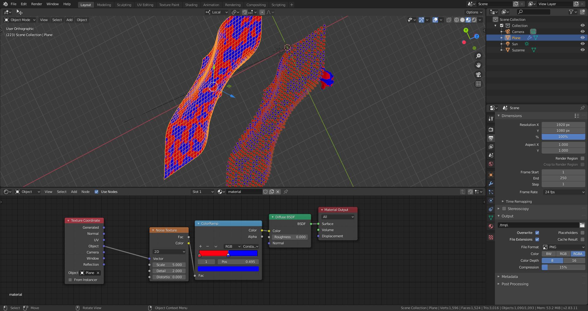 Node setup for particles inheriting color from procedural texture