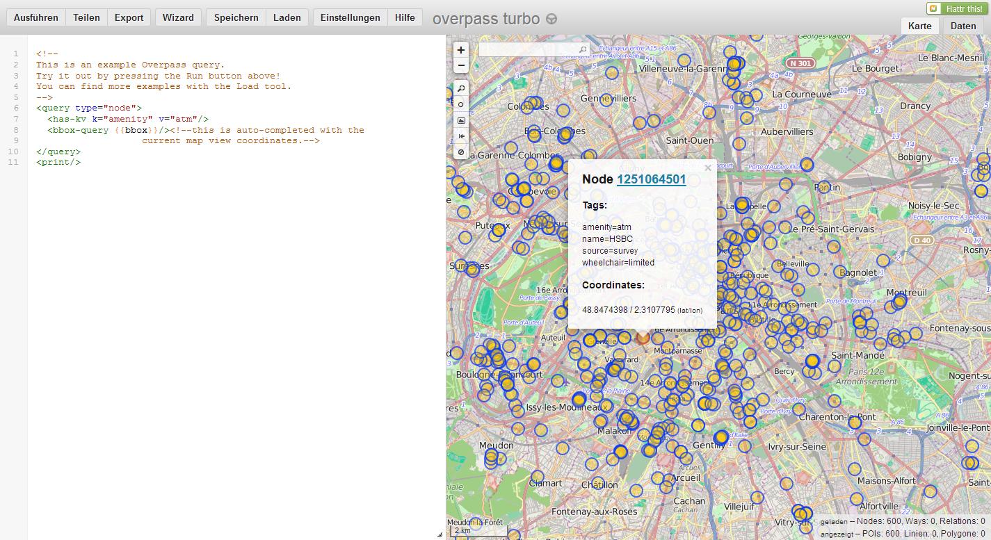 Map of ATMs in Paris (Overpass Turbo)