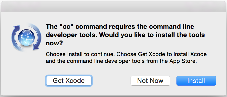 Message asking to choose between Get Xcode and Install