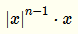 the absolute value of x, to the power of n - 1, times x