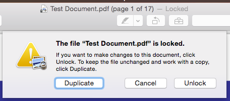 Locked document: unlock/duplicate dialogue