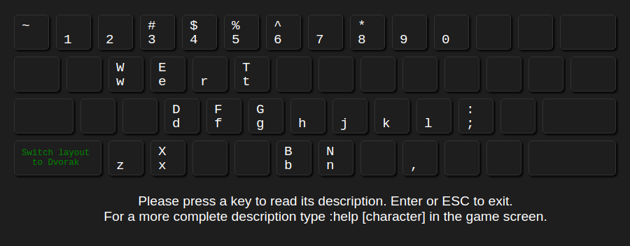 Command :keyboard shows available keys.