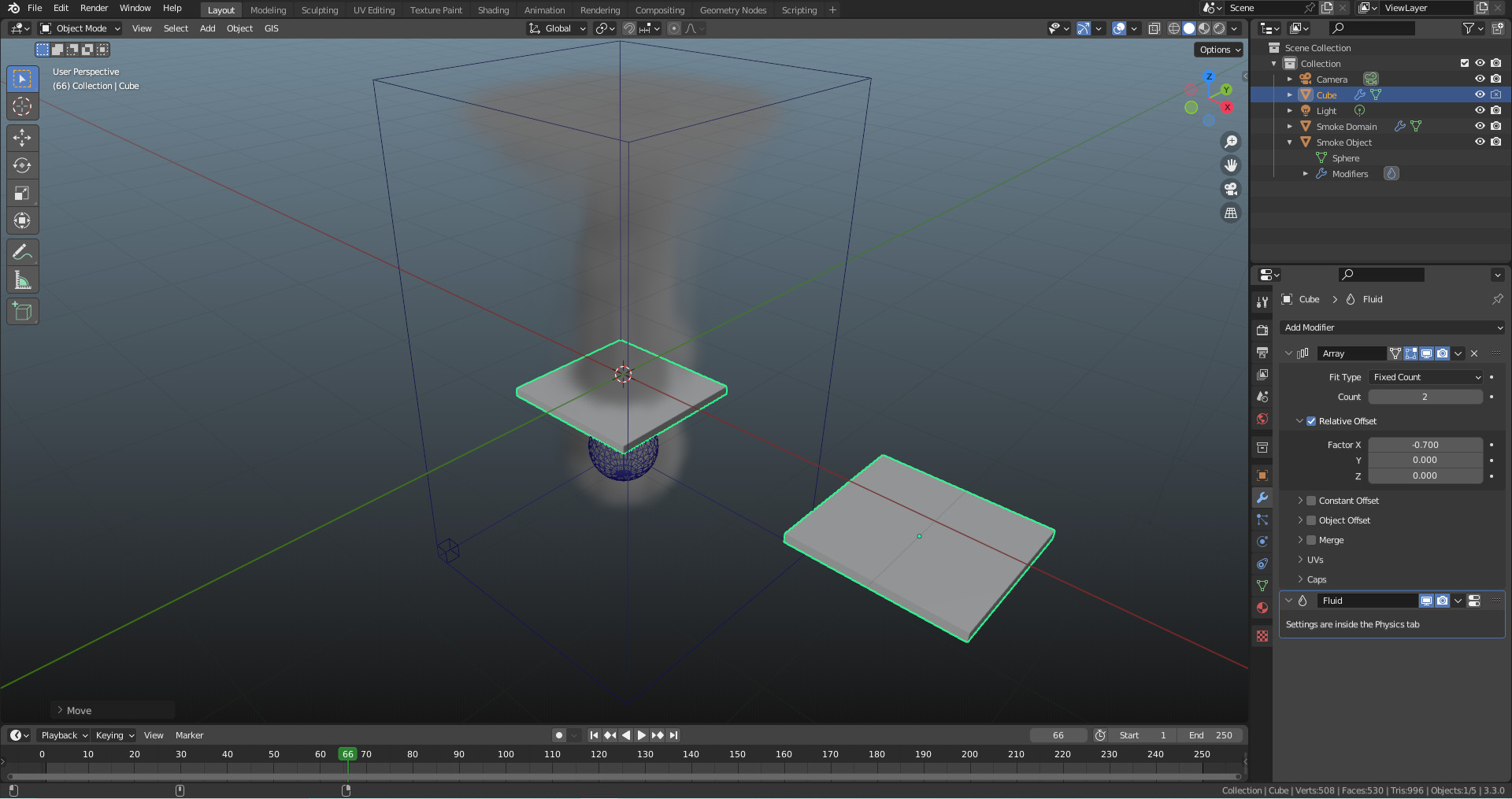 Array Object, with fluid simulation above array fails