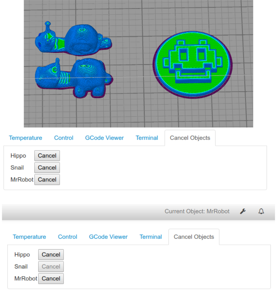 Cancel object plugin screenshot in OctoPrint