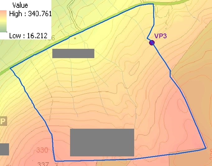 Site Including VP3 with color scale of Terrain Height