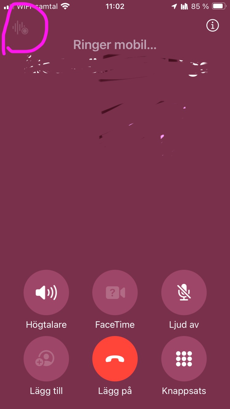 Pantalla de llamada con icono de onda encerrado