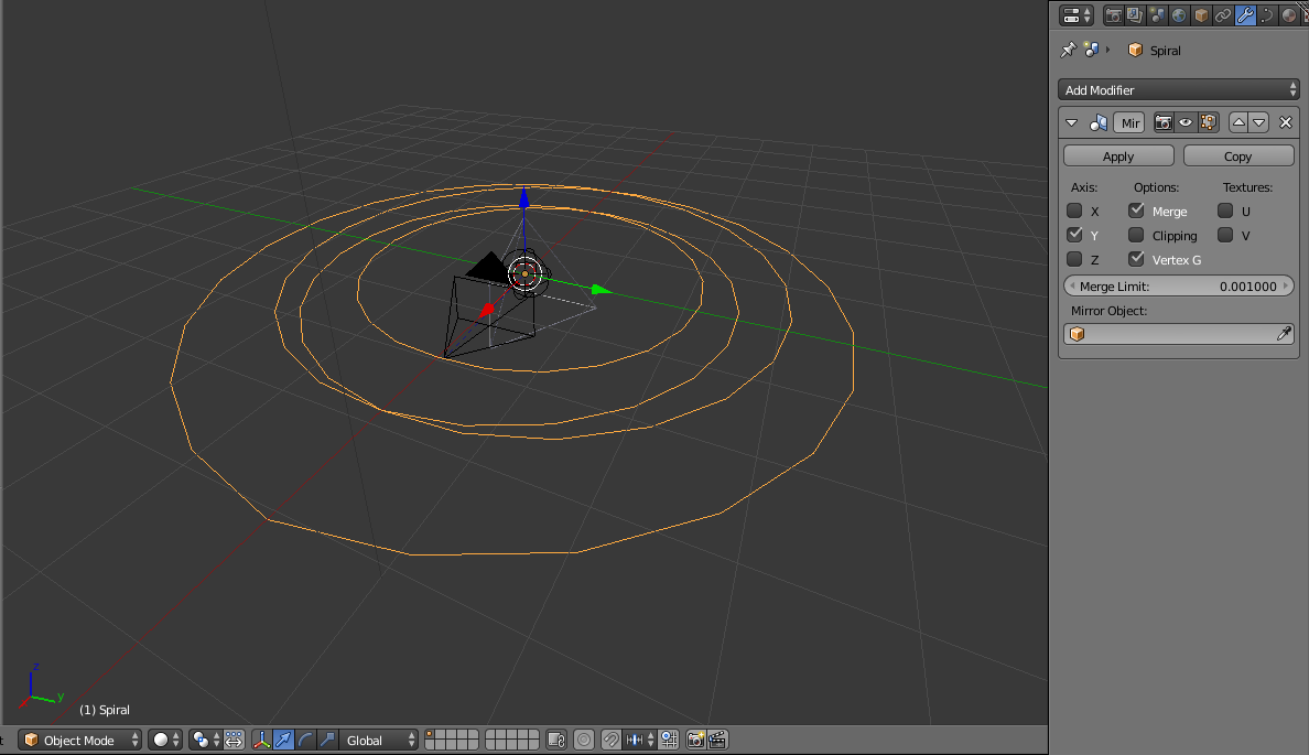 The mirrored spiral in Object Mode