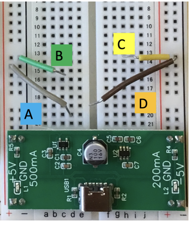 Each symbol A, B, C and D corresponds to the wires