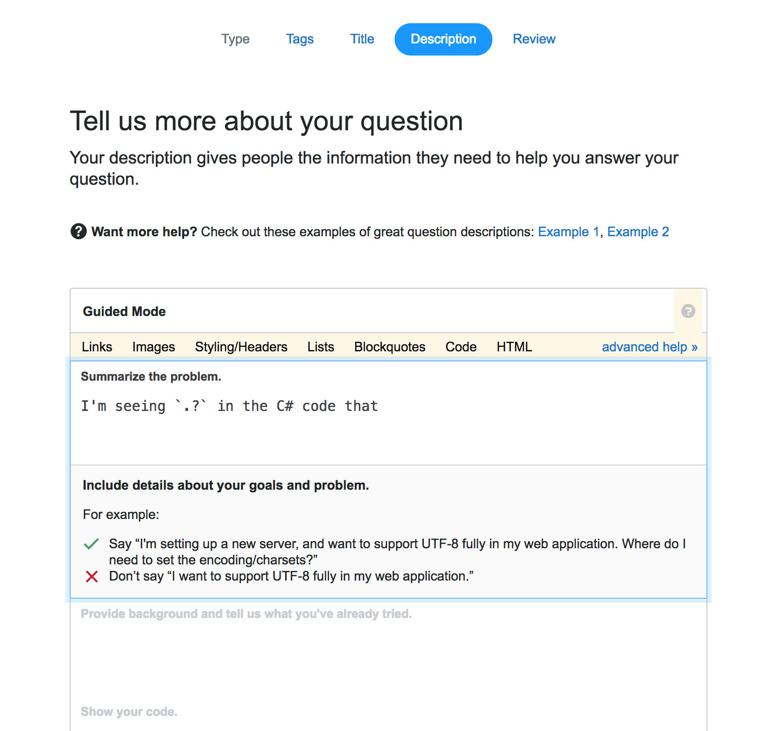 Question Wizard Guided Asking Screenshot