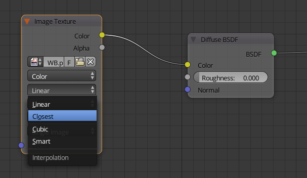 Image texture node showing the interpolation setting