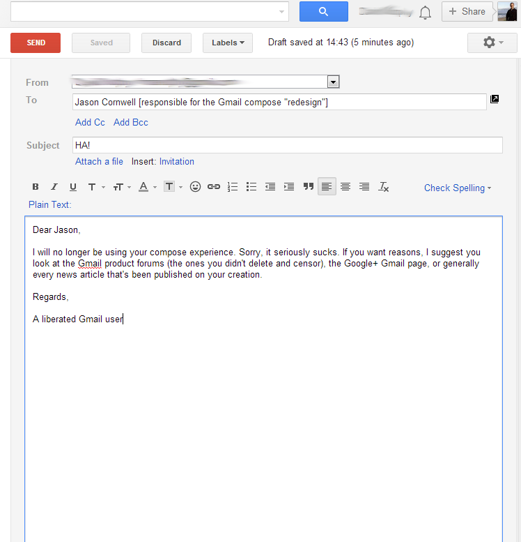 Gmail compose experience with new extensional installed under Chrome