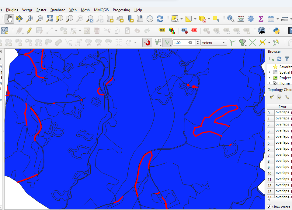 The images shows part of the shapefile where you can see the erros, wich are just lines between polygons