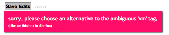 Mockup of error message when the user ignores unambiguous tag suggestions