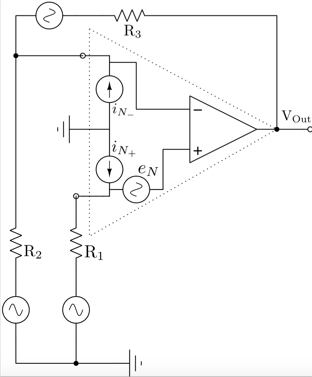 Noise op-amp inverting configuration