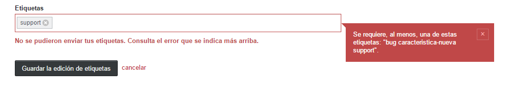 Se requiere, al menos, una de estas etiquetas: "bug caracteristica-nueva support".