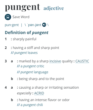 Definition of pungency by Merriam Webster